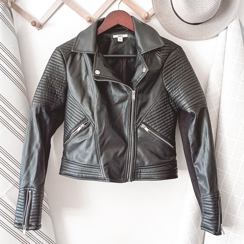 Bar III Black Faux Leather Moto Jacket